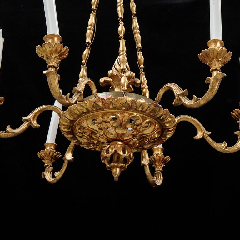 A gilt and bronzed hanging lamp, 19th Century.