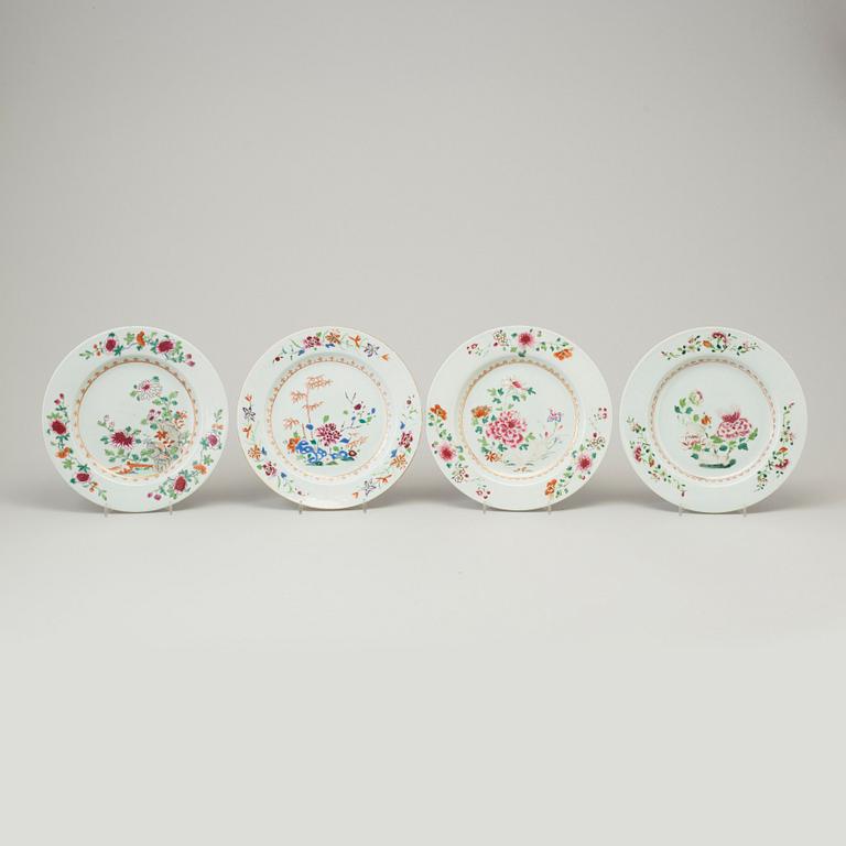 Four famille rose export porcelain plates, Qing dynasty, Qianlong (1736-95).