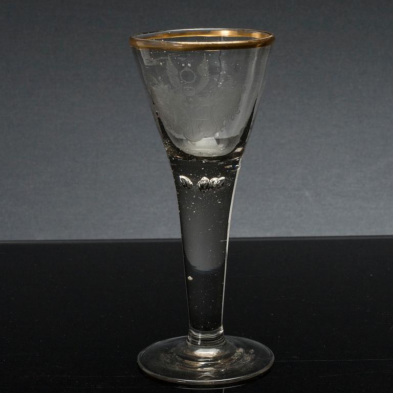 A set of two 18th century wine glasses.