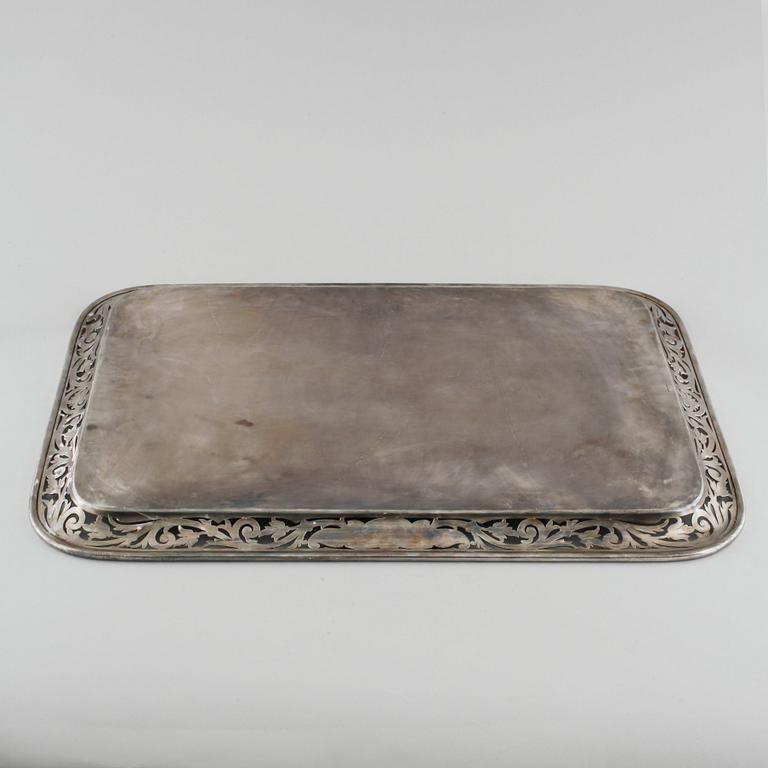 A silvered metal tray by A G Dufva, first half of the 20th century.