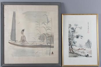 OKÄND KONSTNÄR, 2 st akvarell på rispapper, Kina.