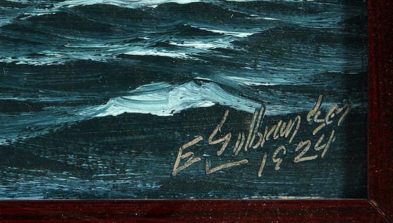 OKÄND KONSTNÄR, olja på pannå, sign "E Gulbrandsen" och dat "1924".