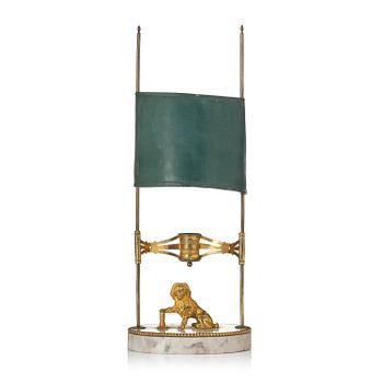 136. A late Gustavian gilt brass, marble and tole reading lamp, late 18th century.