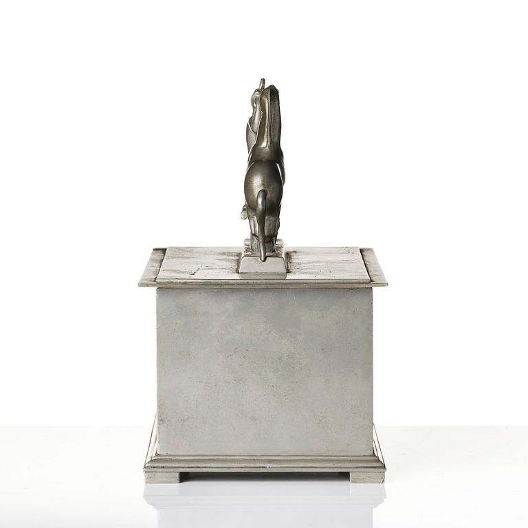 Oscar Antonsson, a "Hästbetvingaren" (Tamer of Horses) pewter box, Ystad-Metall, Sweden, 1932.