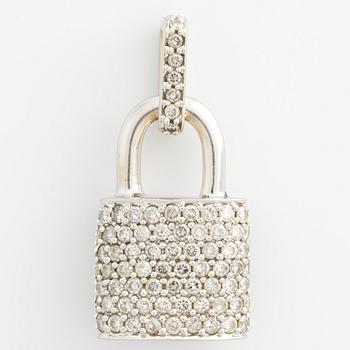 Pendant in the form of a padlock in 18K white gold with round brilliant-cut diamonds.