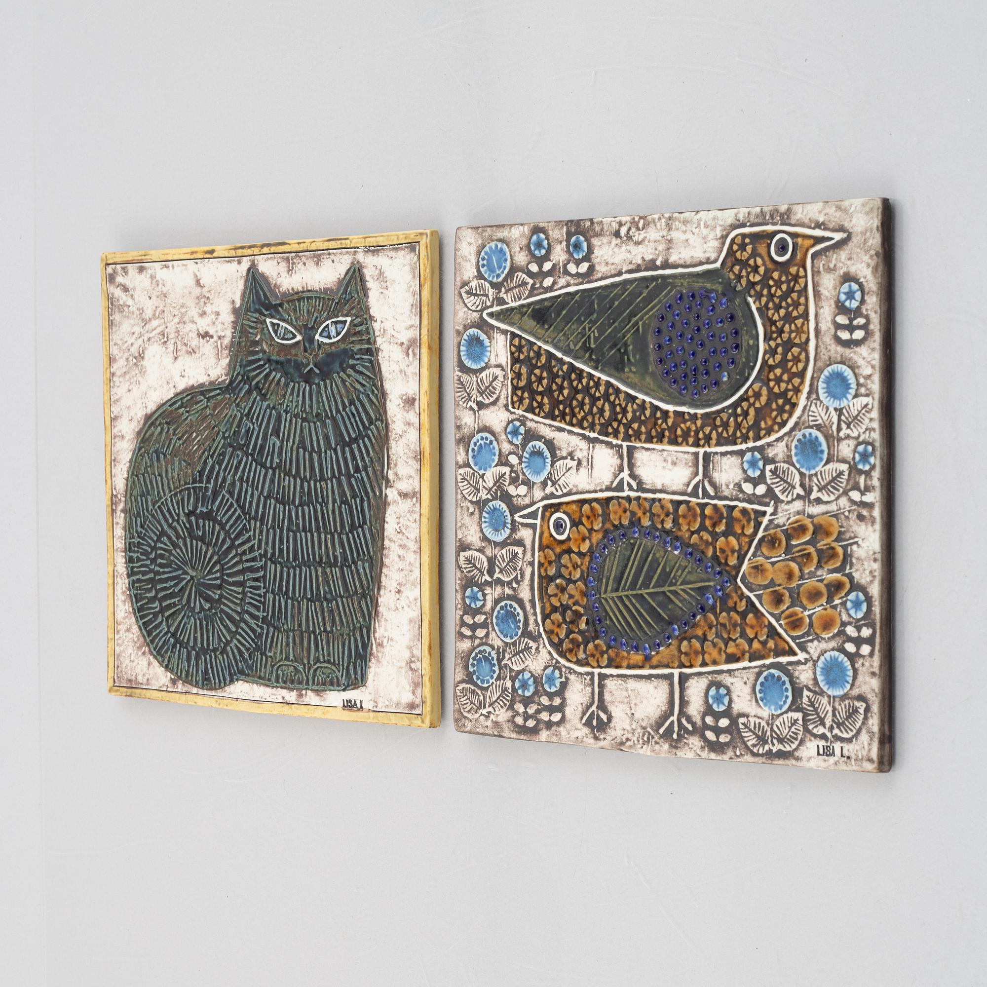 Lisa Larson, wall plaques, a pair, Gustavsberg, second half of the 20th century.