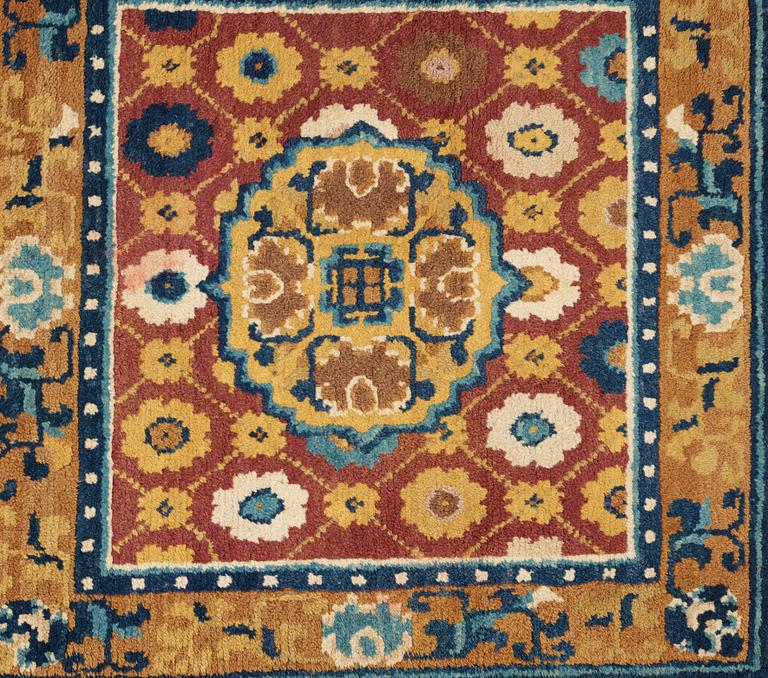 MEDITATION RUGS, 3 PIECES. Semi-antique China. 197 x 70,5, 203 x 69 and 203,5 x 67 cm.