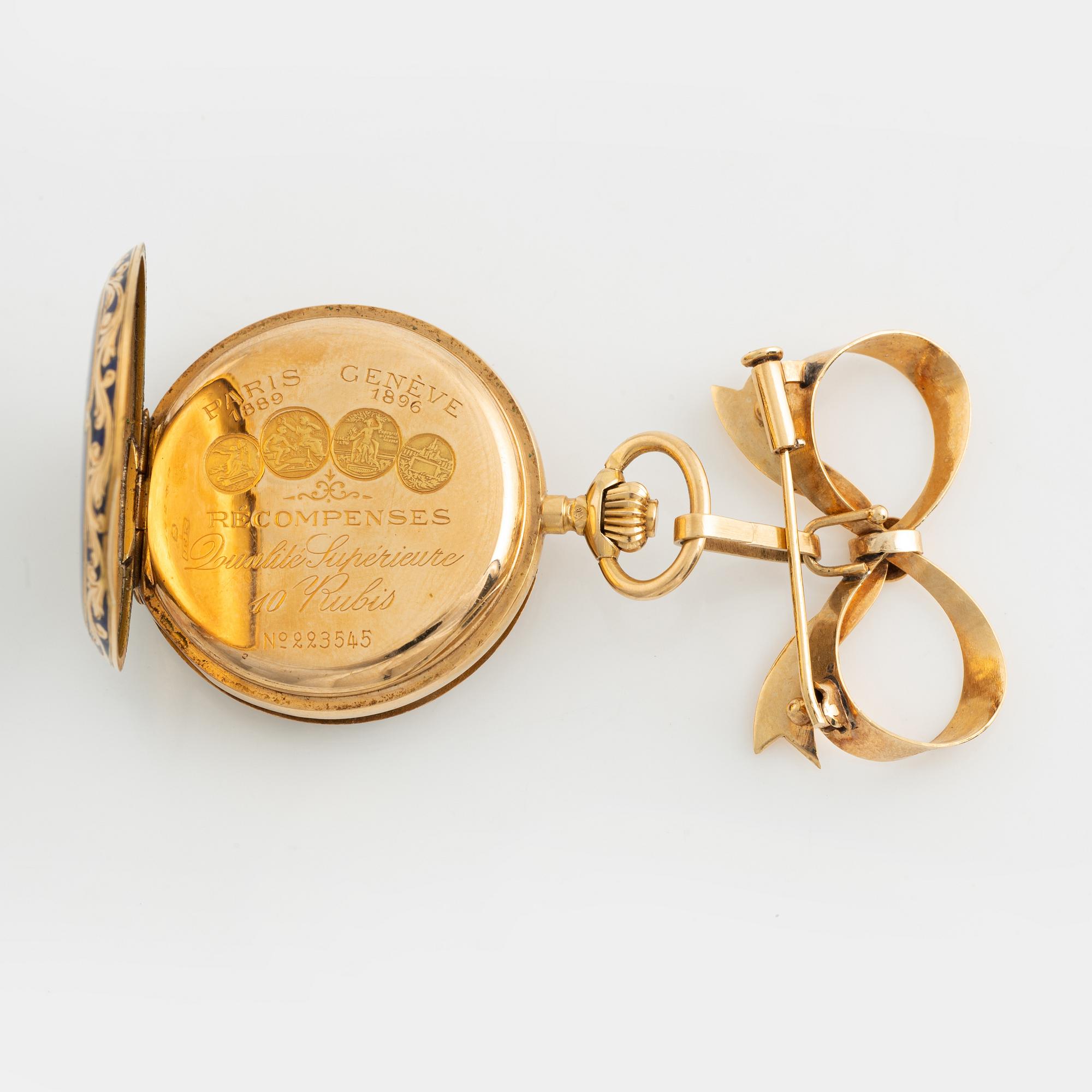 Pocket watch, 18K gold enamel, 29,5 mm.