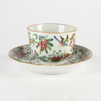 A Canton porcelain teapot and cup with saucer, China, 20th century.