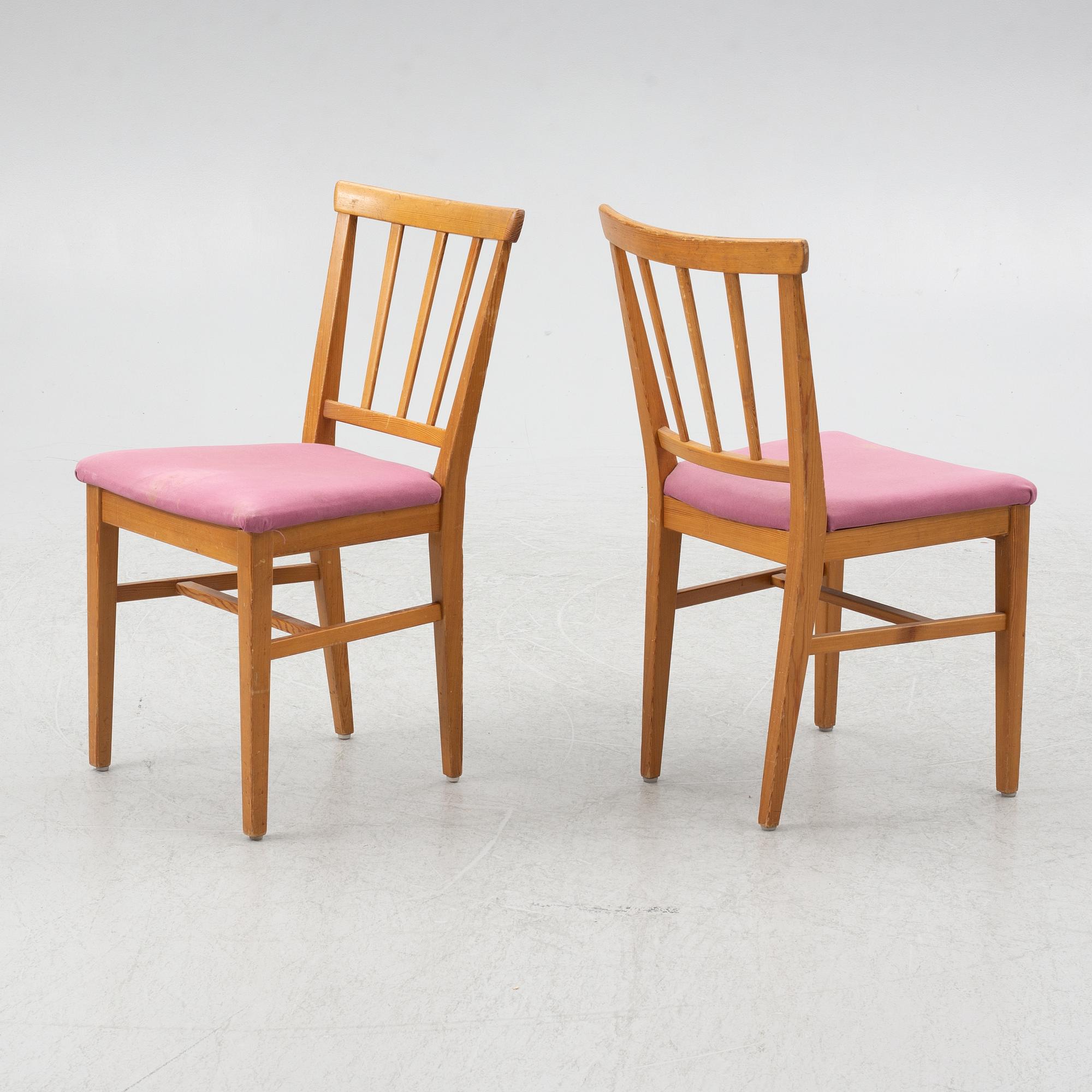 Carl Malmsten, dining table and four chairs, including Svensk Fur, second half of the 20th century.