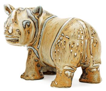 378. A Gunnar Nylund stoneware figure of a rhinoceros, Rörstrand.