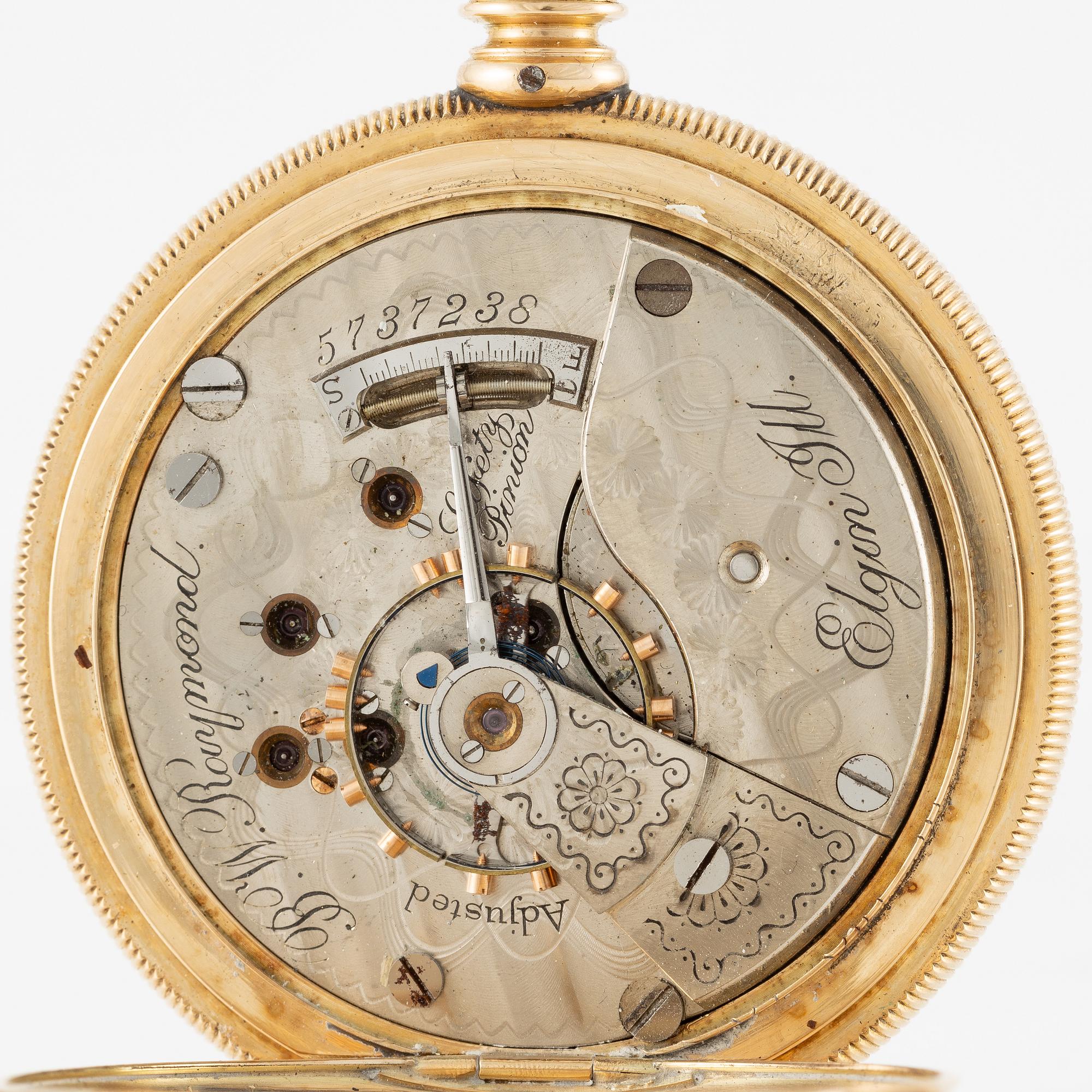 Elgin National Watch Company, fickur, "B.W. Raymond
", savonett, 14K guld, 55 mm.