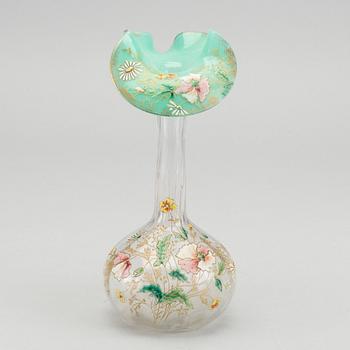 A French Art Nouveau hand pianted glass vase around 1880.