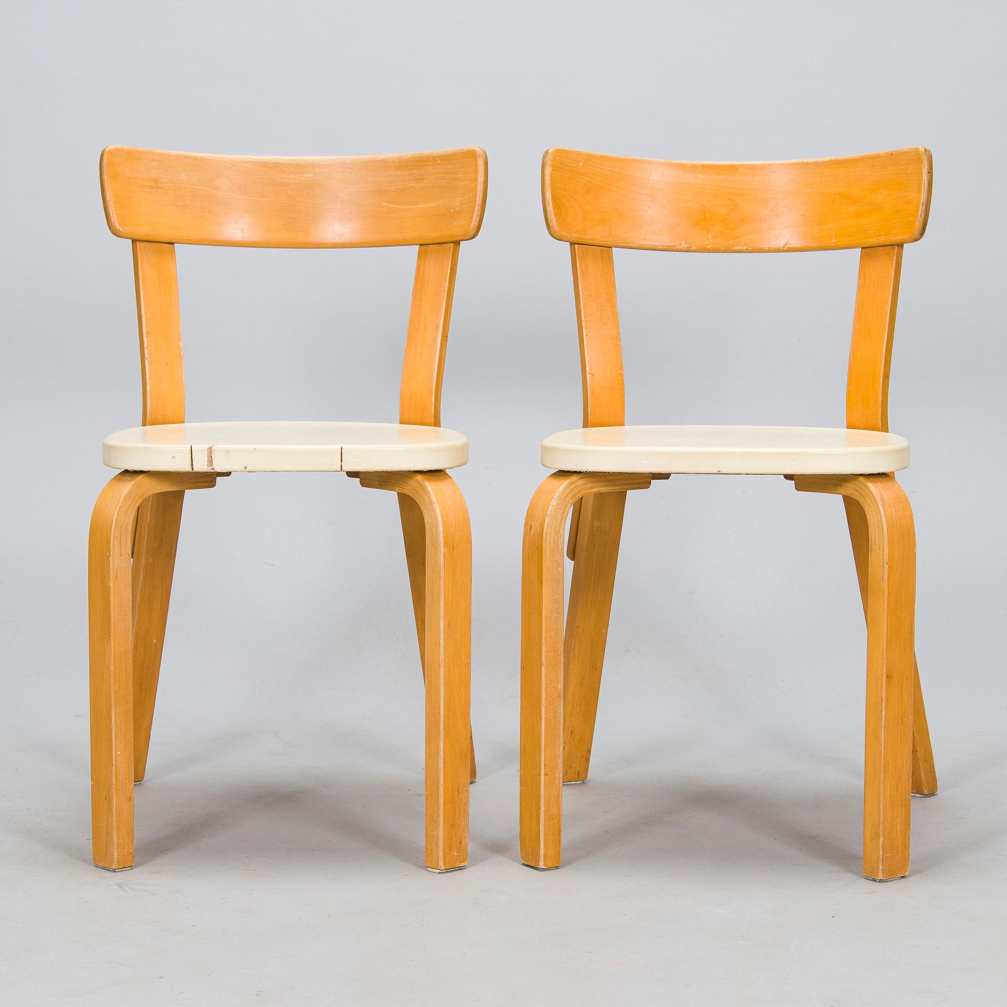 Alvar Aalto, stolar, 2 st, modell 69, Artek 1960-tal.
