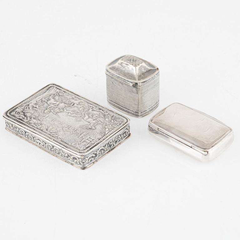 Five Silver Boxes, including mark of Petter Adolf Sjöberg, Stockholm 1817.