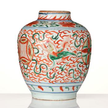 A wucai Transitional jar, 17th Century.