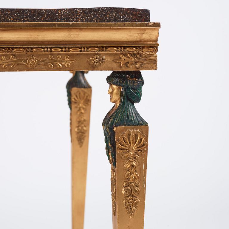 A gilt wood late Gustavian console table, circa 1800.