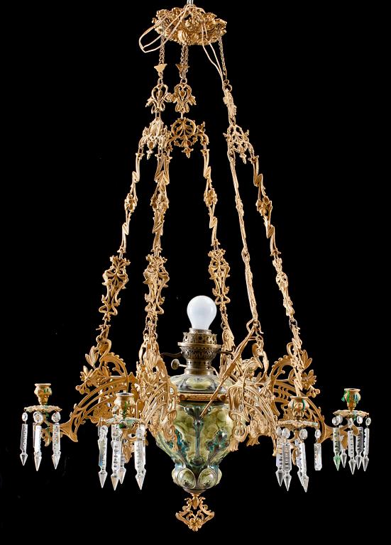 LJUSKRONA, metall, majolika, jugend, 1900-talets första hälft.