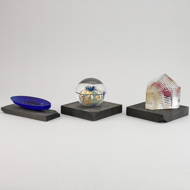 Bertil Vallien, three Kosta Boda glass sculptures.