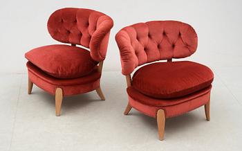 A pair of Otto Schulz 'Schulz' upholstered easy chairs, Jio Möbler, Sweden.