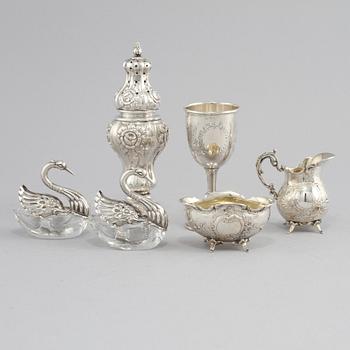 PARTI SILVER, 6 delar, bl a Sverige och England, 1900-tal. Total vikt ca 564 g.