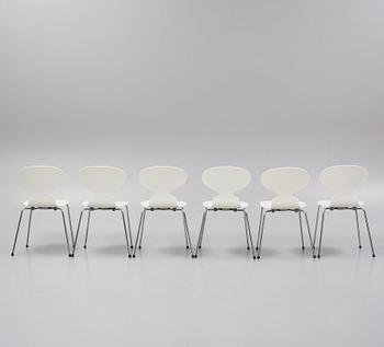 Arne Jacobsen, six 'Ant' chairs, Fritz Hansen, Danmark.