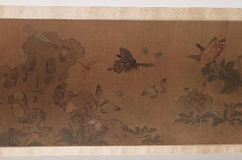 RULLMÅLNING, landskap med fjärilar och insekter i Qian Xuans (1235-1305) efterföljd, Qing dynastin 1800-tal.