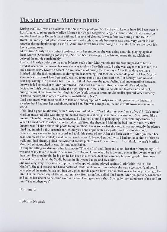 Leif-Erik Nygårds, fotografi signerad och numrerad 23/32 a tergo.