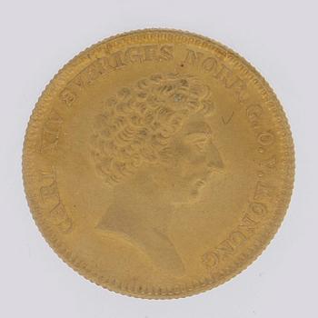 A gold 1 ducat coin Karl XIV Johan of Sweden, 1841.