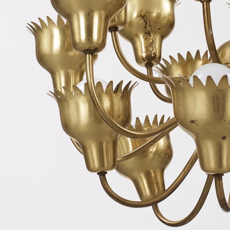 Hans Bergström, an eighteen armed 'Beehive' brass chandelier, Ateljé Lyktan, Swedish Modern, 1940-50's.