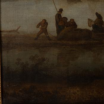 Salomon van Ruysdael, River landscape with fishermen, figures and boats.