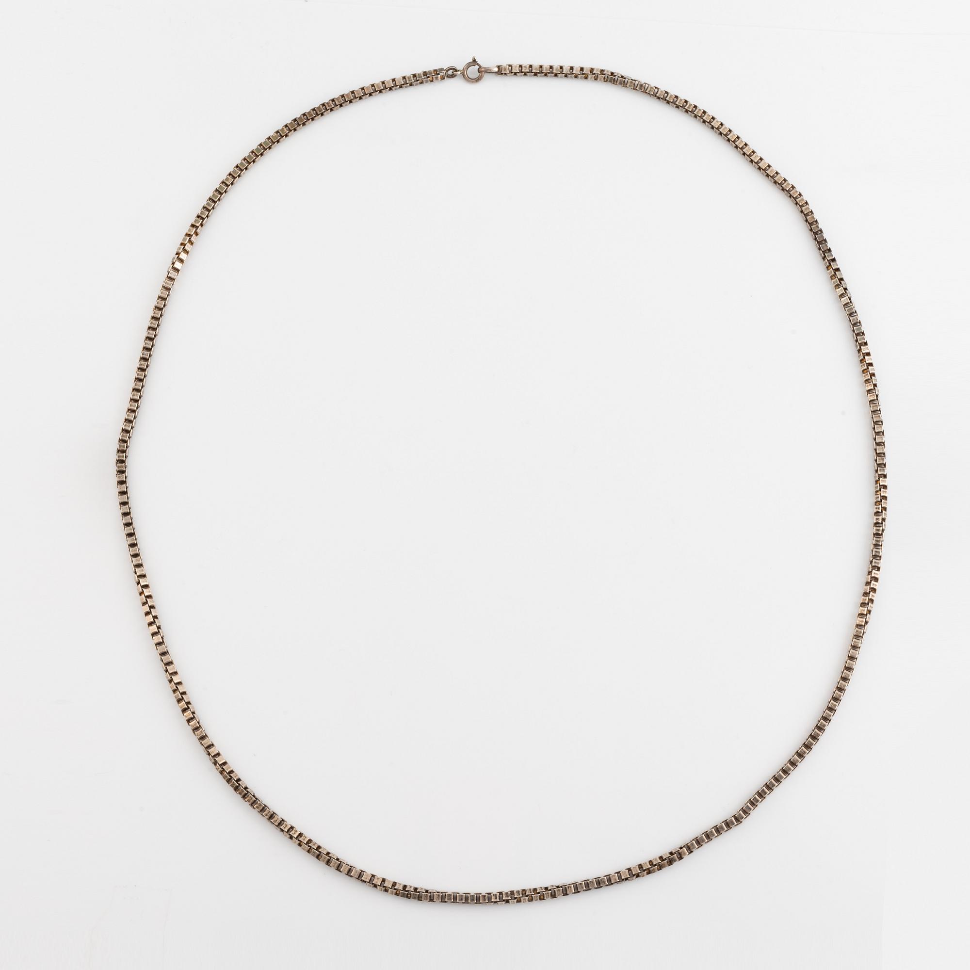 Silver necklace.