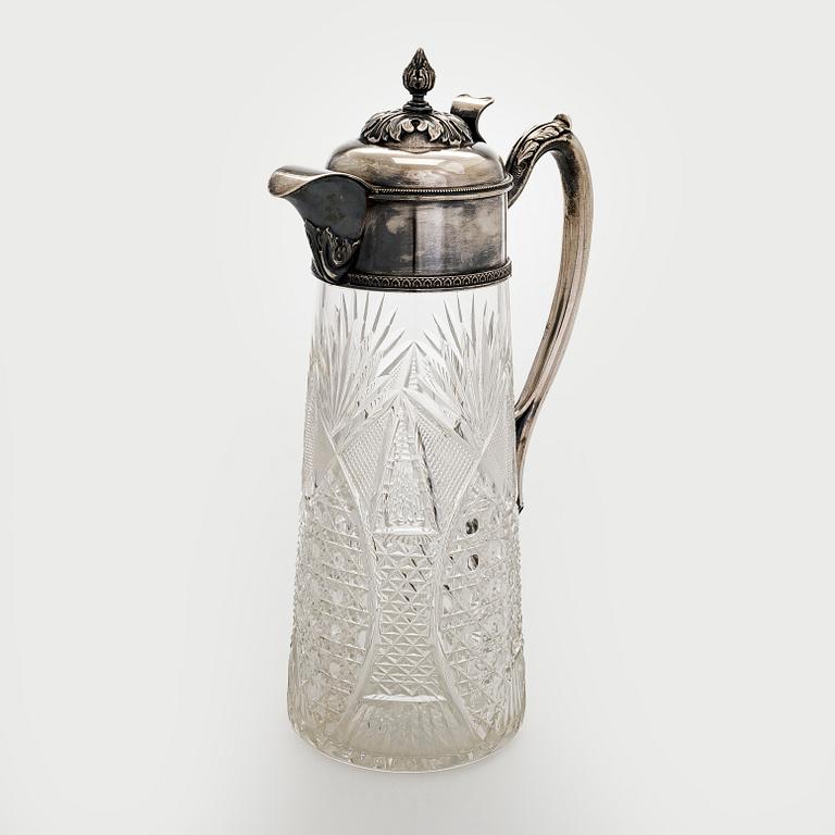 A silver mounted cut glass ewer, St. Petersburg, around year 1900.