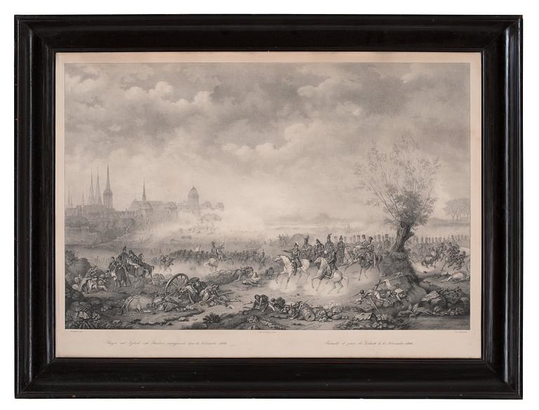Alexander Clemens Wetterling & Carl Andreas Dahlström Efter, "Slaget vid Feiningen den 22 Aug 1796","Rehns öfvergång och Bendorffs intagande af General Bernadotte den 4 Julii 1796".