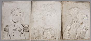 LITOFANIPLATTOR, 3 st. Karl-Johan, Desideria och Oscar I. 1800-talets första hälft.