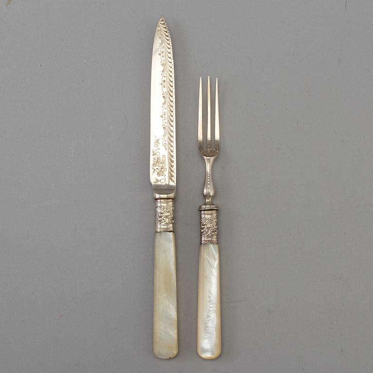 A 24 piece silverplate cutlery set with mother of pearl handles.