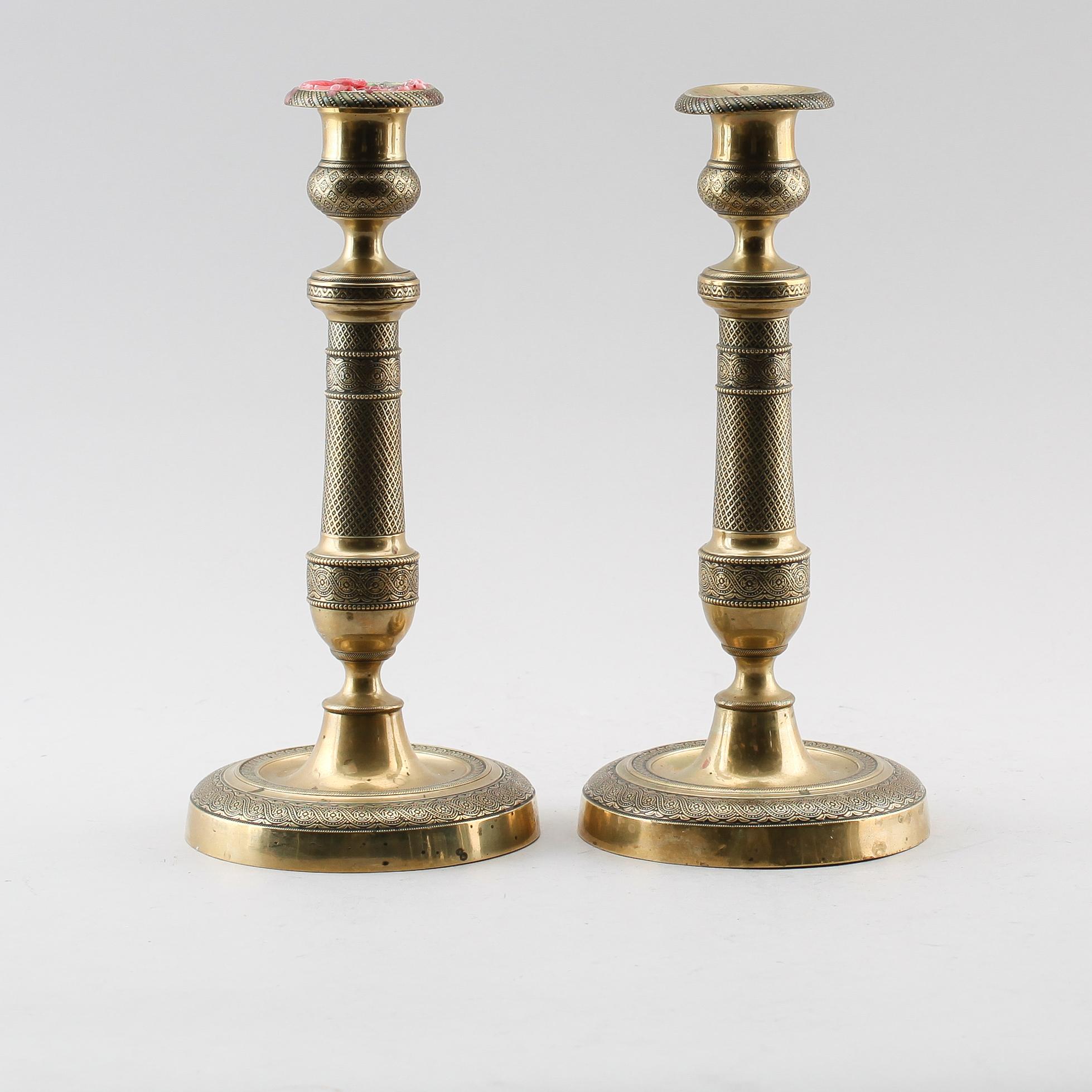 LJUSSTAKAR, 1 par, brons, möjligen Ryssland, empire, 1800-talets första hälft.
