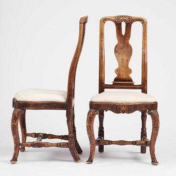 Stolar, sex stycken, Stockholmsarbeten, 1700-talets mitt,  tidig Rokoko.