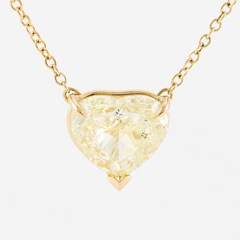 A necklace in 18K gold with a heart-shaped yellow brilliant-cut diamond 4.00 ct Fancy Yellow si1.