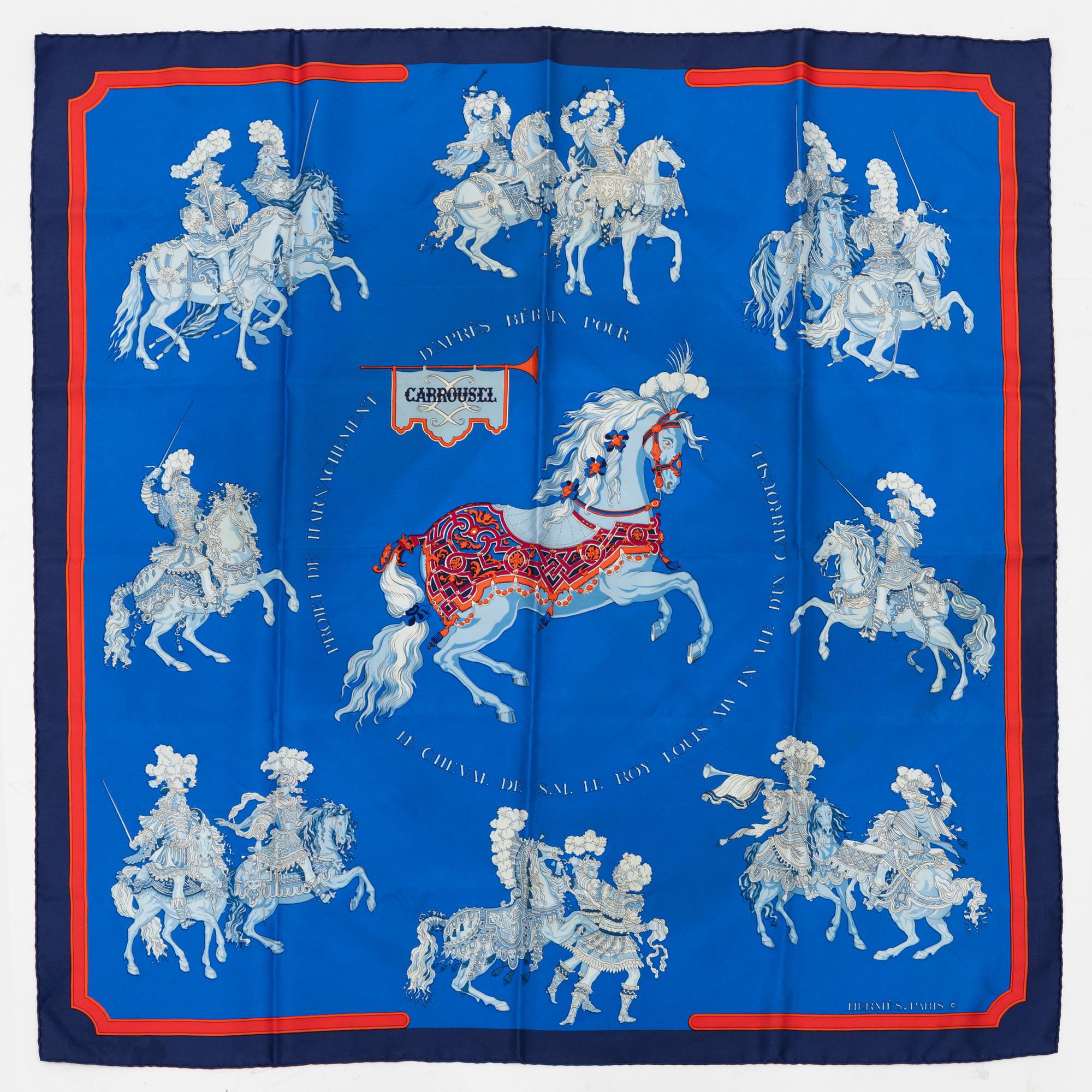 Hermès, a twill silk scarf, 'Carrousel'.