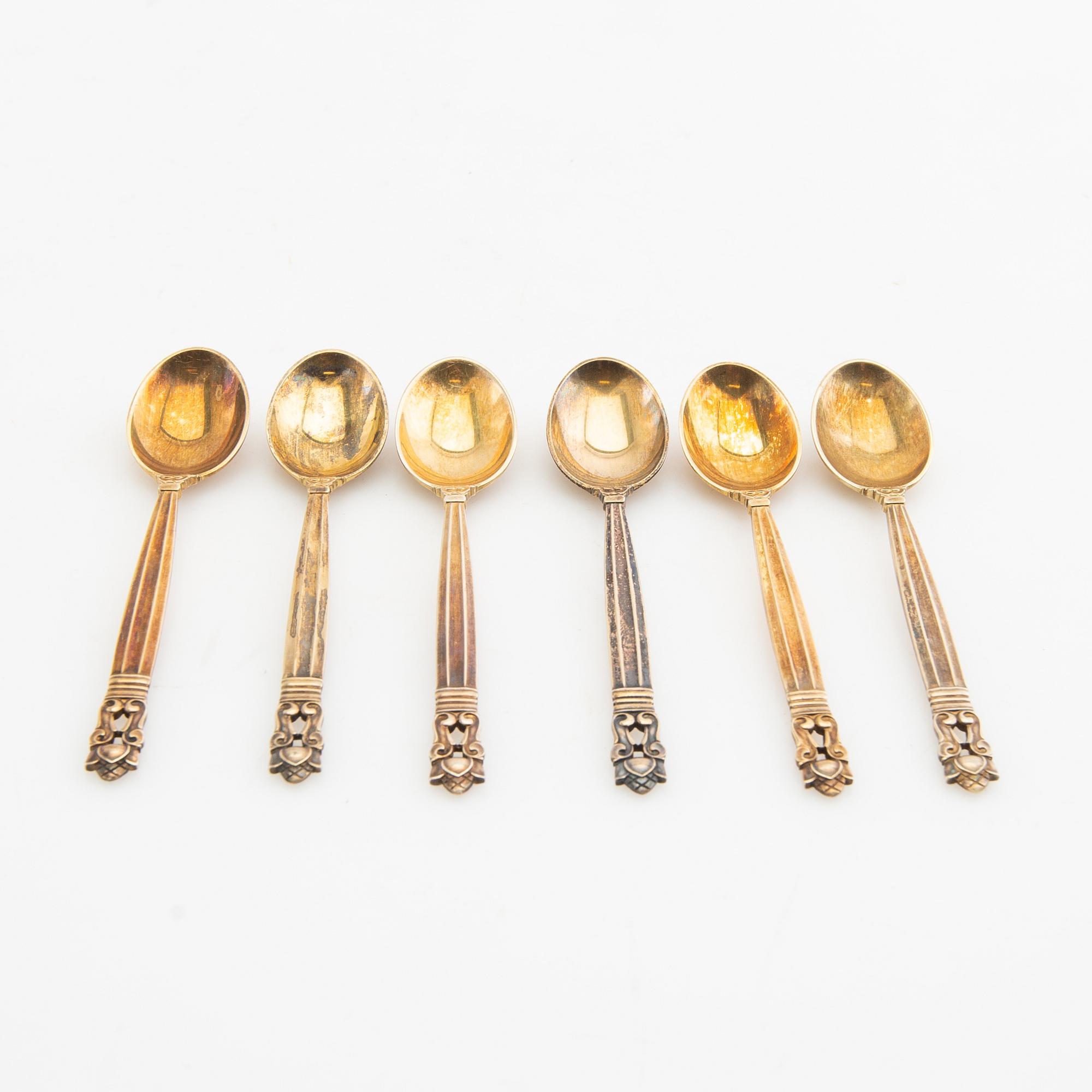 Johan Rohde, spoons 12 pcs "Konge/Achorn" sterling silver for Georg Jensen after 1945.