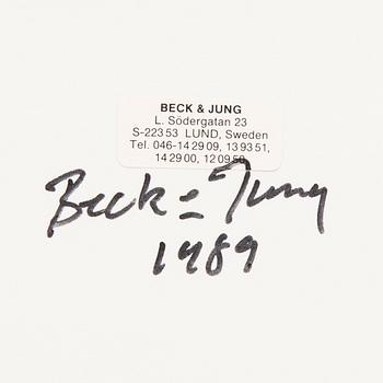 Beck & Jung, acryl on panel signed and dated 1989.