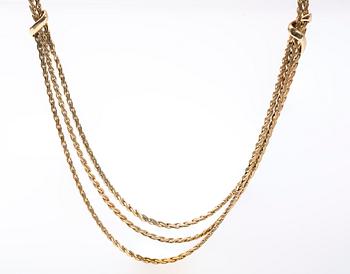 COLLIER, 18K guld, Italien, med tre hängande kedjor.