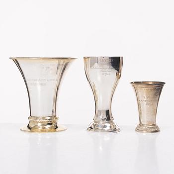 Trophies/cups and bowl, 6 pcs, silver, Sweden and Denmark, including K Anderson, Stockholm 1925.