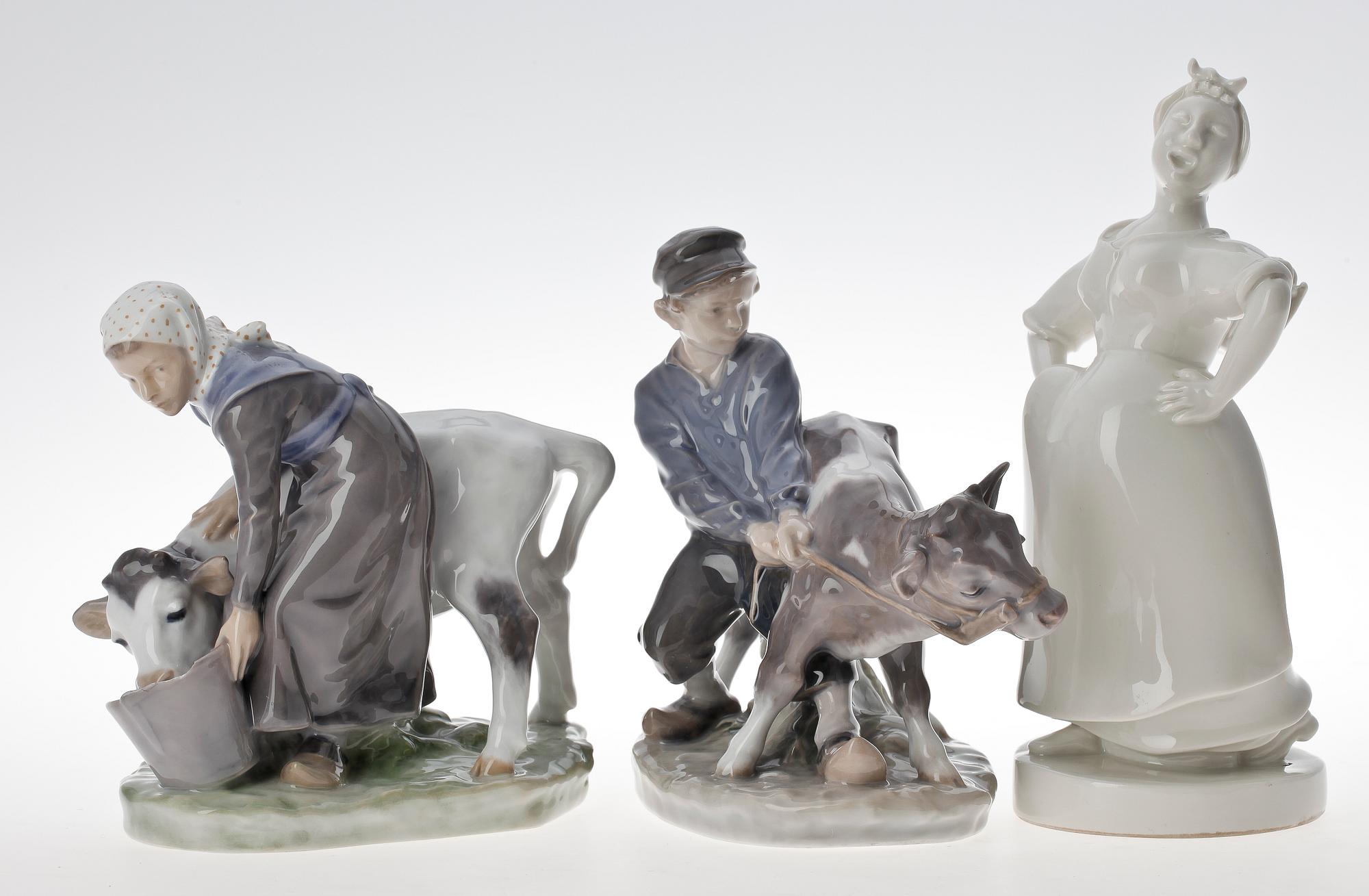 FIGURINER, 3 st, porslin, Royal Copenhagen, Danmark.
