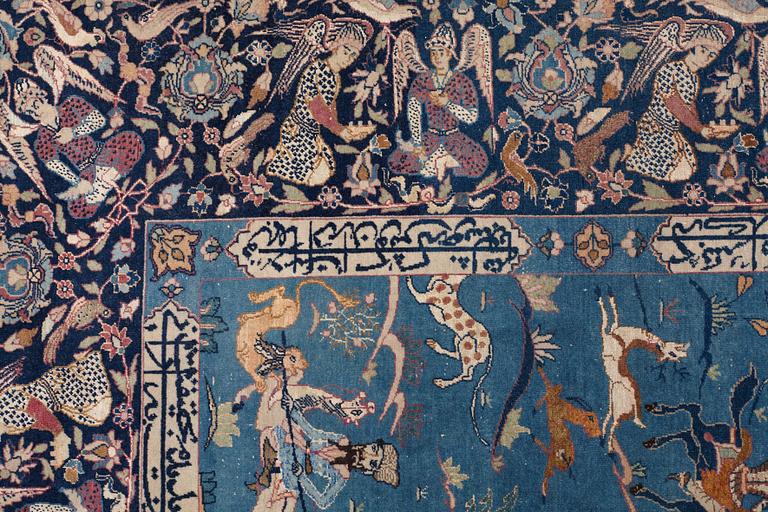 A CARPET, an antique/semi-antique Tabriz part silk figural, ca 345-346 x 217,5-232 cm.