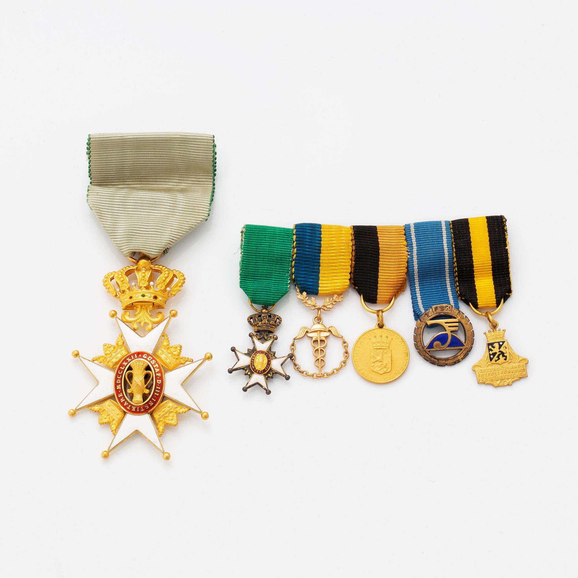 Order of the Vasa, Knight's Cross, gold and enamel, with 5 miniatures.