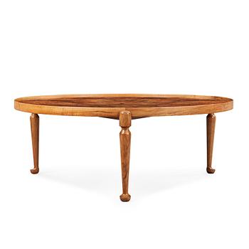 A Josef Frank walnut and burled wood sofa table, Svenskt Tenn, model 2139.