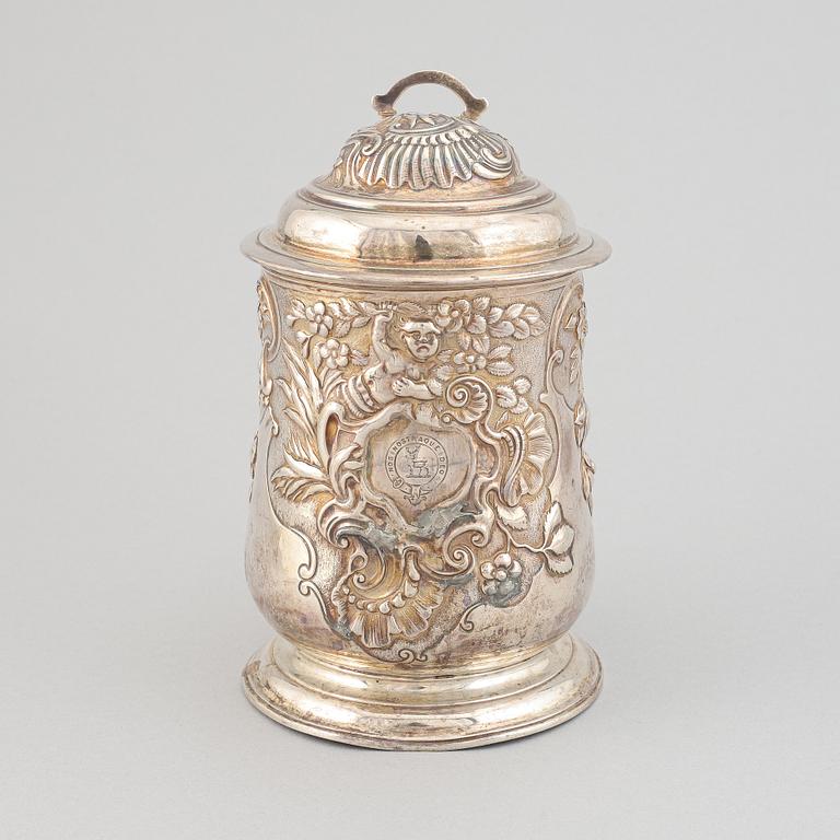 Thomas Mason, dryckeskanna, silver, London 1738.