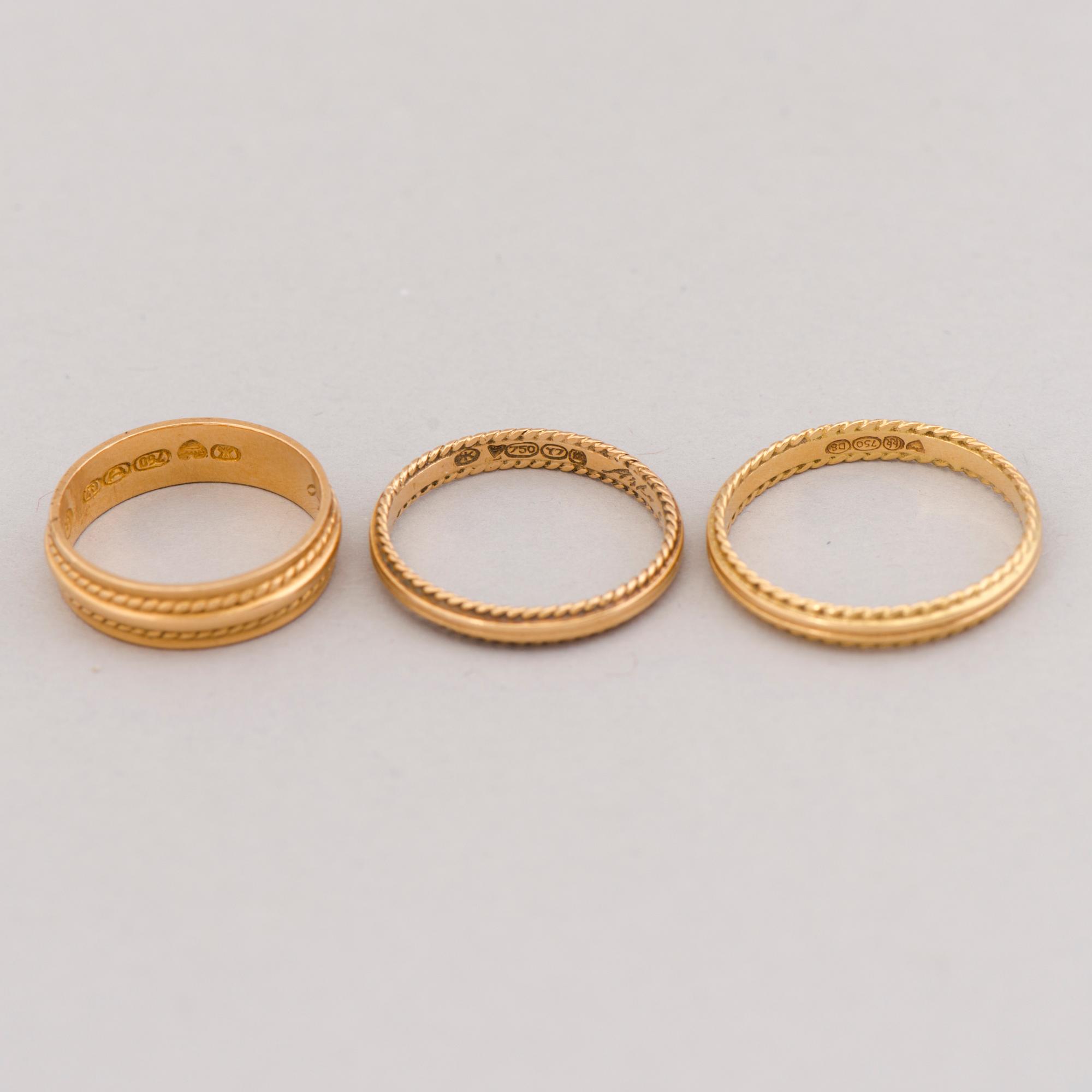 RINGS, 3 pcs, 18K gold. Kalevala Koru 1969-81.